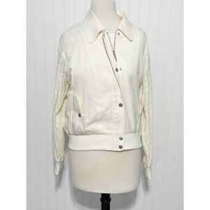 7 For All Mankind Eyelet Sleeve Casual‎ Jacket Zip Up Button Up Cream Small